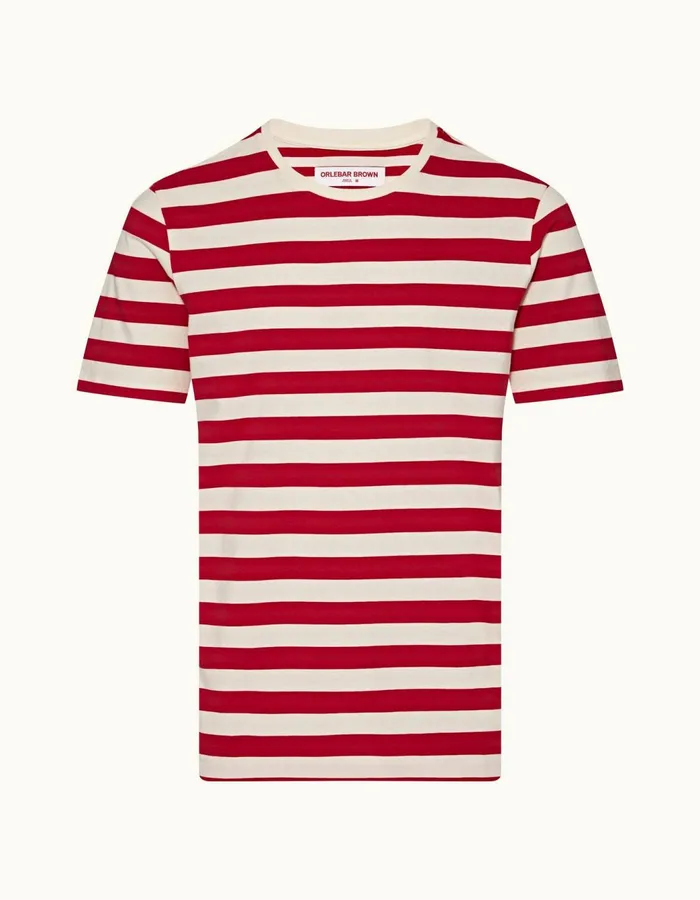 Men Orlebar Brown TShirts Nicolas Stripe Vermillion
