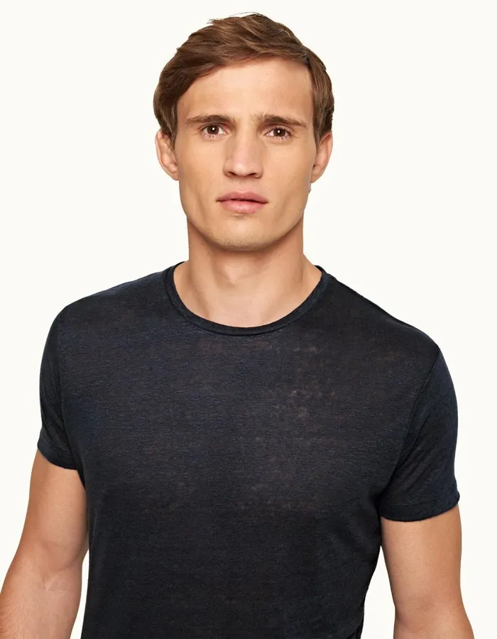 Men Orlebar Brown TShirts ObT Linen Navy