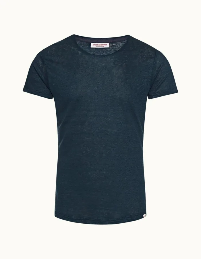 Men Orlebar Brown TShirts ObT Linen Oceanic Blue