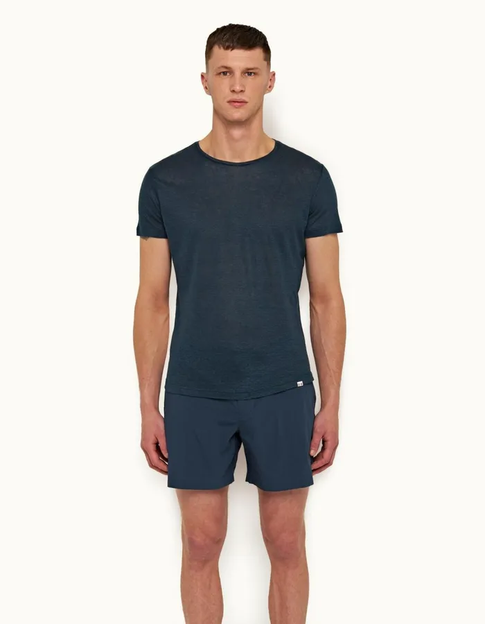Men Orlebar Brown TShirts ObT Linen Oceanic Blue
