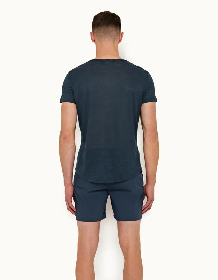 Men Orlebar Brown TShirts ObT Linen Oceanic Blue