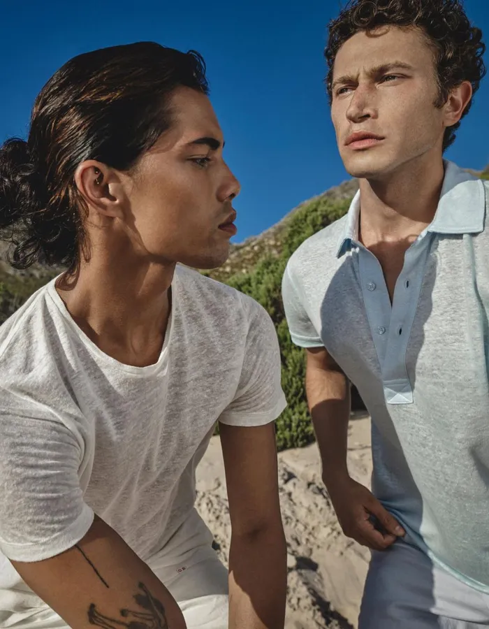 Men Orlebar Brown TShirts ObT Linen White Sand