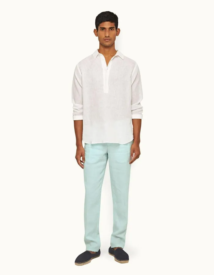 Men Orlebar Brown Trousers Griffon Linen Clear Sky