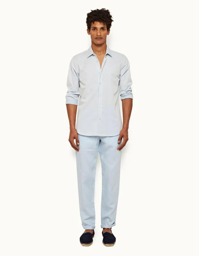 Men Orlebar Brown Trousers Griffon Linen Ice Blue