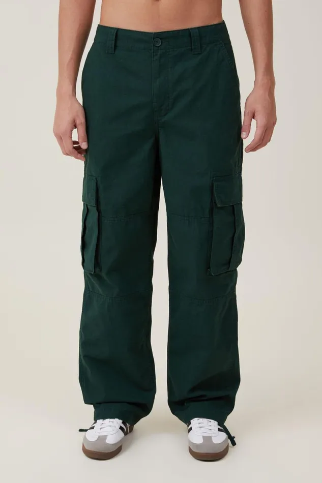 Men Pants Cotton On Baggy Cargo Pant Trekking Green Ripstop