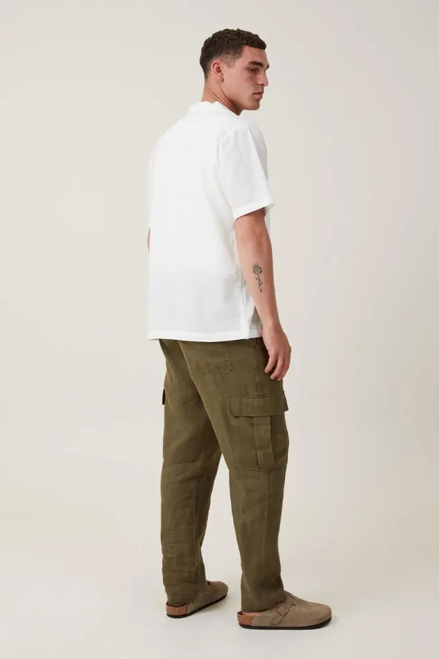 Men Pants Cotton On Cargo Linen Pant Fatigue Green Cargo