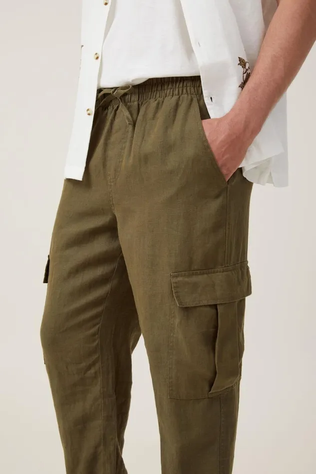 Men Pants Cotton On Cargo Linen Pant Fatigue Green Cargo