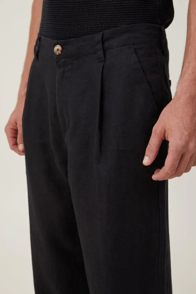 Men Pants Cotton On Linen Pleat Pant Black