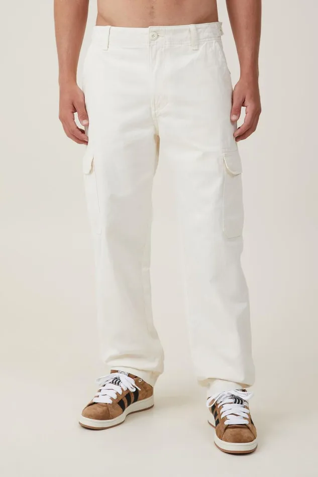 Men Pants Cotton On Tactical Cargo Pant Vintage Ecru Herringbone