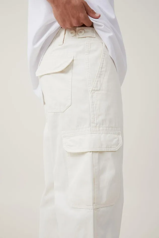 Men Pants Cotton On Tactical Cargo Pant Vintage Ecru Herringbone