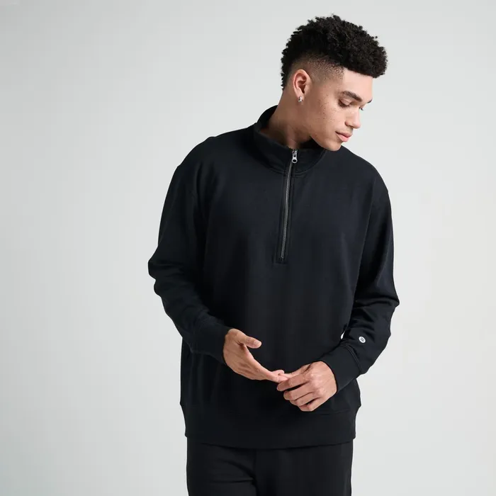 Men Shelter 12 Zip Butter Blend Pullover Black Stance Sweatshirts and Hoodies
