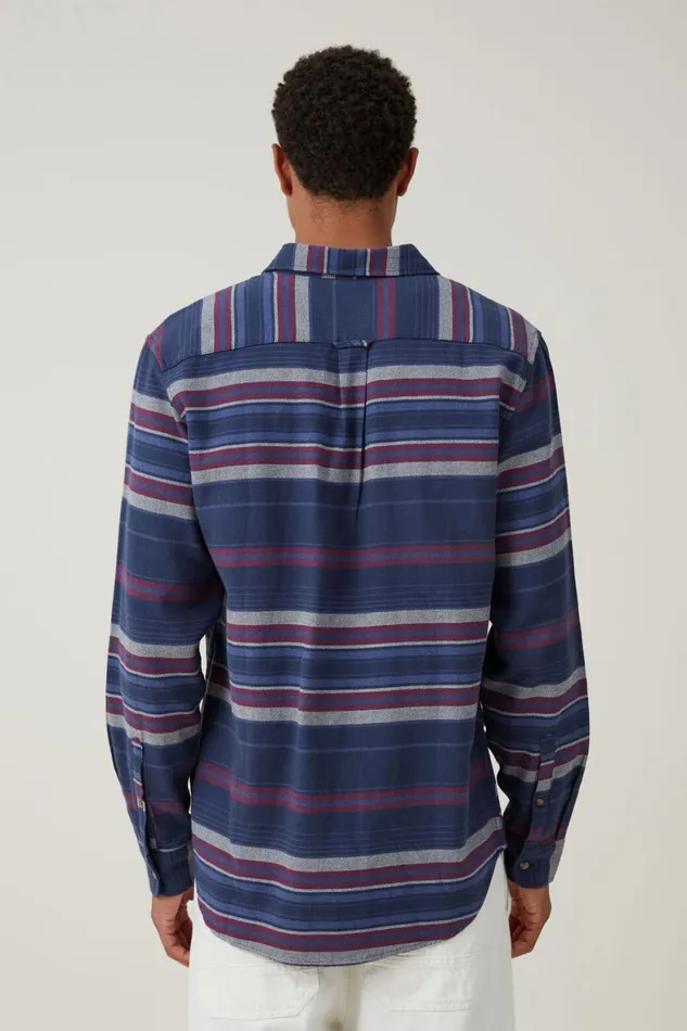 Men Shirts and Polos Cotton On Camden Long Sleeve Shirt Navy Stripe