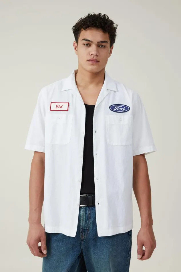 Men Shirts and Polos Cotton On Ford Mechanic Short Sleeve Shirt Lcn For White Men Shirts and Polos Cotton On Ford Mechanic Short Sleeve Shirt Lcn For White