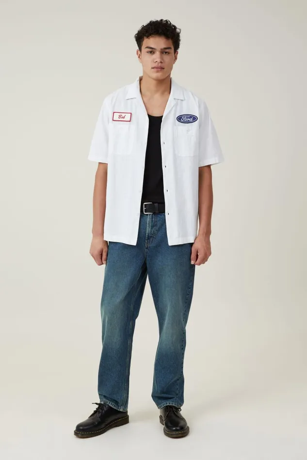 Men Shirts and Polos Cotton On Ford Mechanic Short Sleeve Shirt Lcn For White