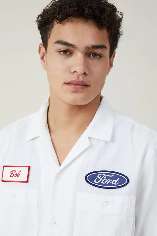 Men Shirts and Polos Cotton On Ford Mechanic Short Sleeve Shirt Lcn For White
