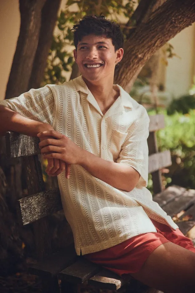 Men Shirts and Polos Cotton On Palma Short Sleeve Shirt Ecru Pattern
