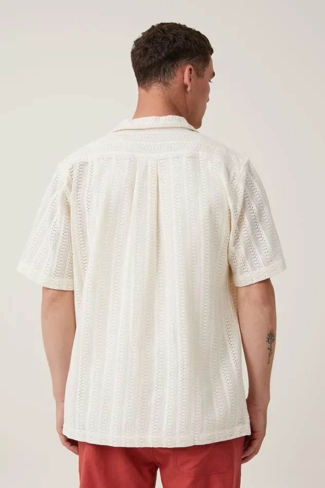Men Shirts and Polos Cotton On Palma Short Sleeve Shirt Ecru Pattern