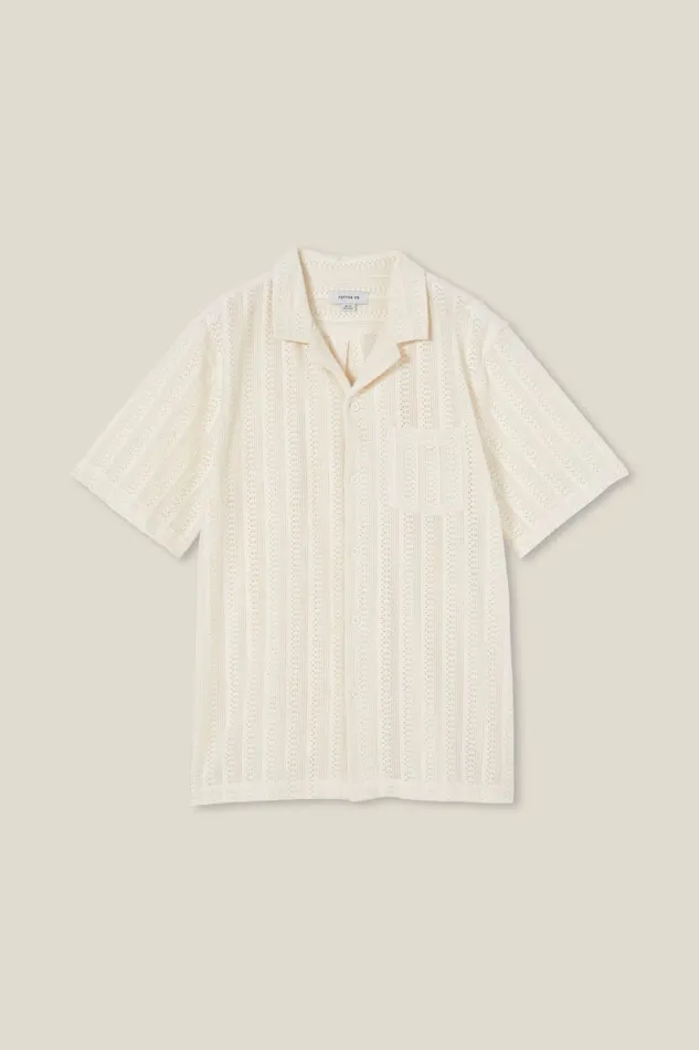 Men Shirts and Polos Cotton On Palma Short Sleeve Shirt Ecru Pattern