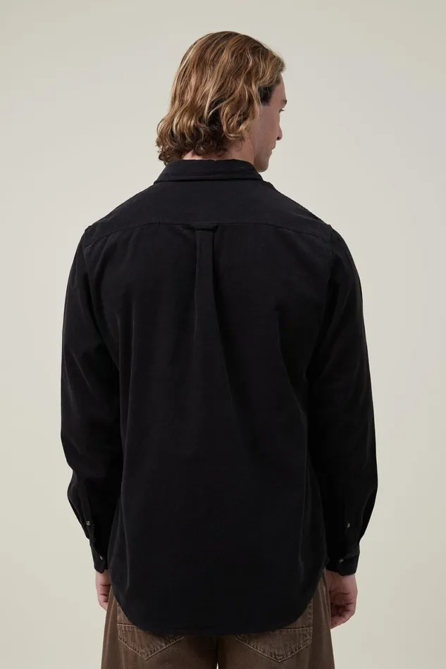 Men Shirts and Polos Cotton On Portland Long Sleeve Shirt Washed Black Cord