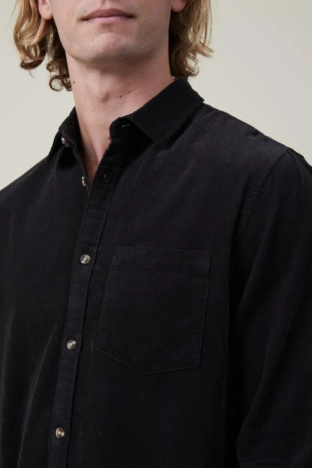 Men Shirts and Polos Cotton On Portland Long Sleeve Shirt Washed Black Cord