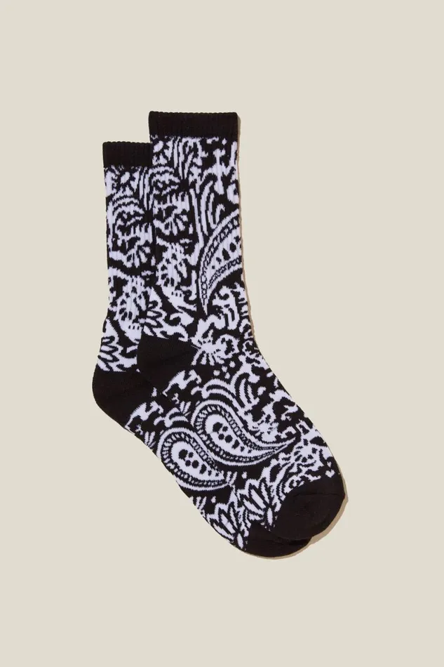Men Socks and Underwear Cotton On Graphic Sock Vintage Blackwhite Pattern