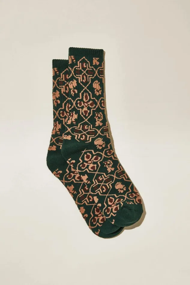 Men Socks and Underwear Cotton On Graphic Sock Vintage Forest Pattern