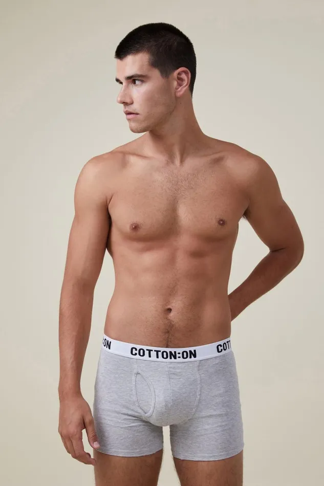 Men Socks and Underwear Cotton On Organic Cotton Trunks Light Grey Marlewhiteblack