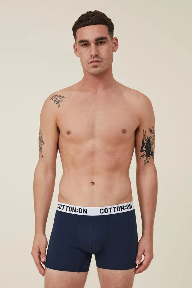 Men Socks and Underwear Cotton On Organic Cotton Trunks True Navywhiteblack