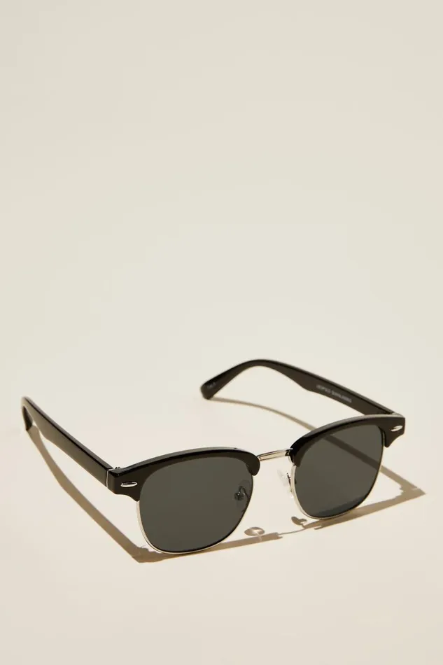 Men Sunglasses Cotton On Leopold Sunglasses Black Silver Smoke