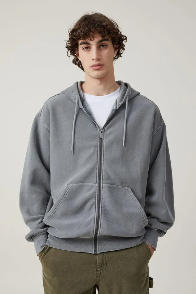 Men Sweats and Hoodies Cotton On Oversized Zip Up Hoodie Slate Stone