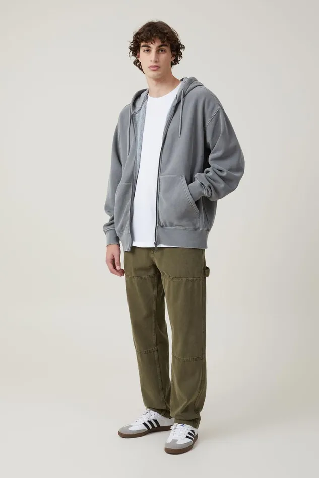 Men Sweats and Hoodies Cotton On Oversized Zip Up Hoodie Slate Stone