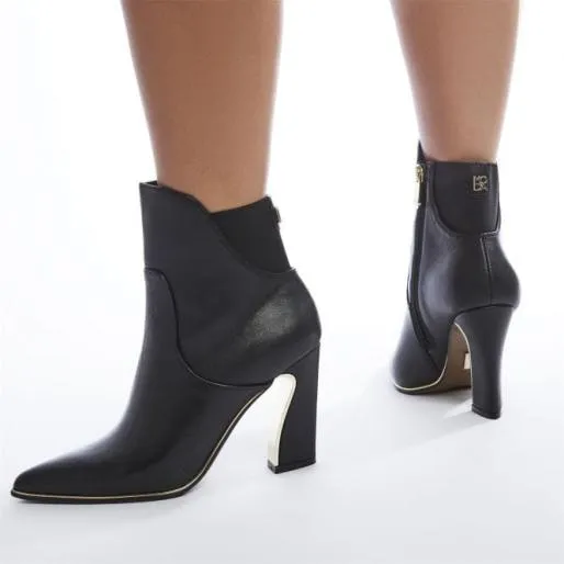 Michellie Black Leather Women Moda In Pelle Ankle Boots
