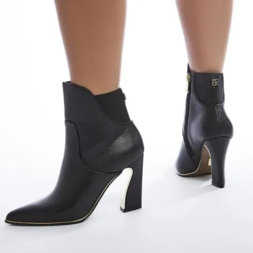 Michellie Black Leather Women Moda In Pelle Ankle Boots