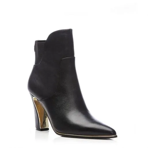 Michellie Black Leather Women Moda In Pelle Ankle Boots