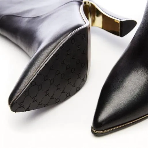 Michellie Black Leather Women Moda In Pelle Ankle Boots