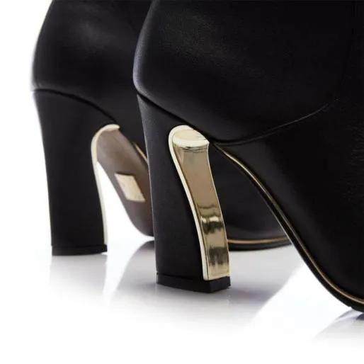 Michellie Black Leather Women Moda In Pelle Ankle Boots