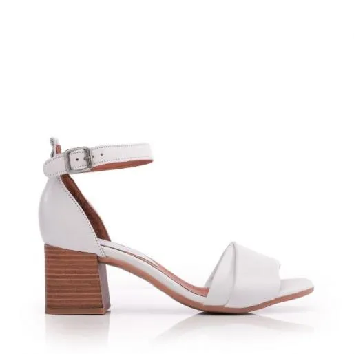 Mikana White Leather Women Moda In Pelle Heeled Sandals