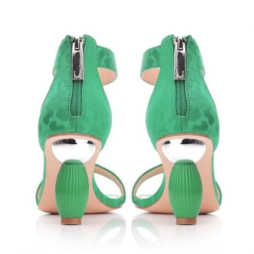 Mirabelle Green Textile Women Moda In Pelle Heeled Sandals Mirabelle Green Textile Women Moda In Pelle Heeled Sandals