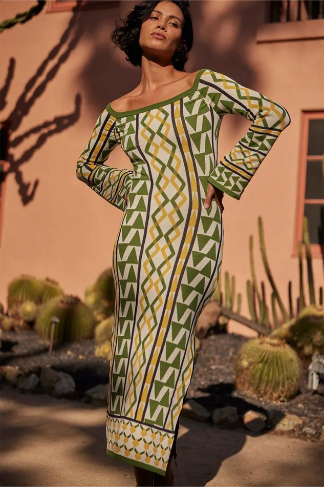 MISA Los Angeles Dresses Women JAQUETTA DRESS Limoncello Geo Jacquard