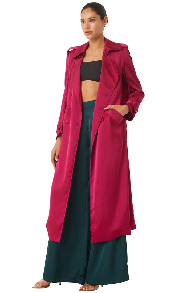 MISA Los Angeles Dresses Women KIKI TRENCH Fuchsia Satin