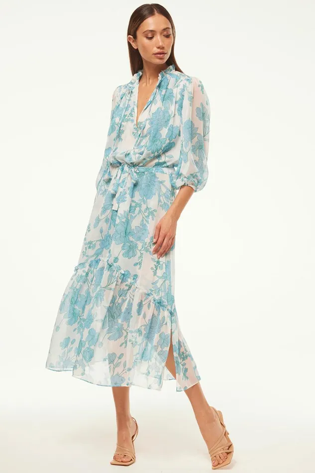 MISA Los Angeles Dresses Women OLIVIA DRESS Turquoise Flora Chiffon