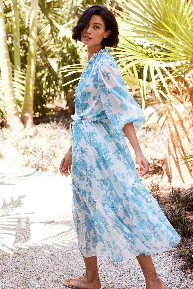 MISA Los Angeles Dresses Women OLIVIA DRESS Turquoise Flora Chiffon
