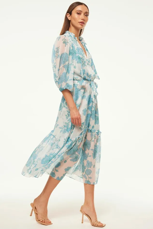 MISA Los Angeles Dresses Women OLIVIA DRESS Turquoise Flora Chiffon