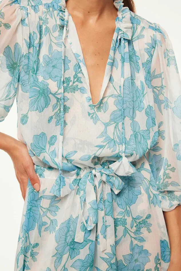 MISA Los Angeles Dresses Women OLIVIA DRESS Turquoise Flora Chiffon