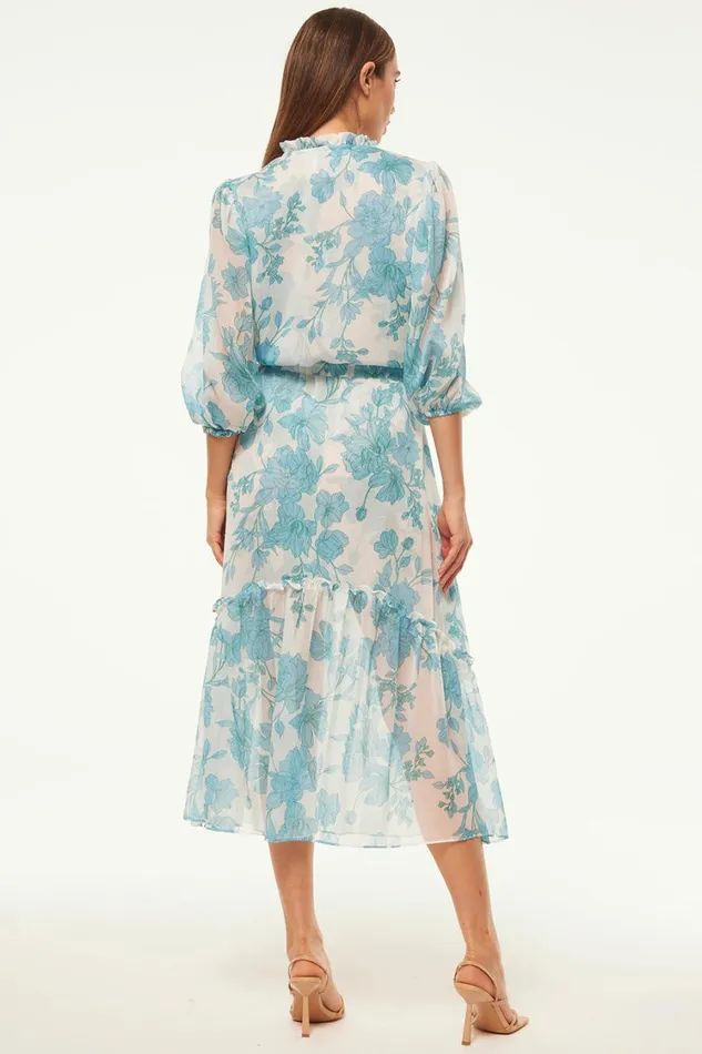 MISA Los Angeles Dresses Women OLIVIA DRESS Turquoise Flora Chiffon