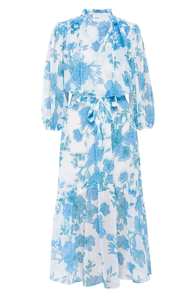 MISA Los Angeles Dresses Women OLIVIA DRESS Turquoise Flora Chiffon