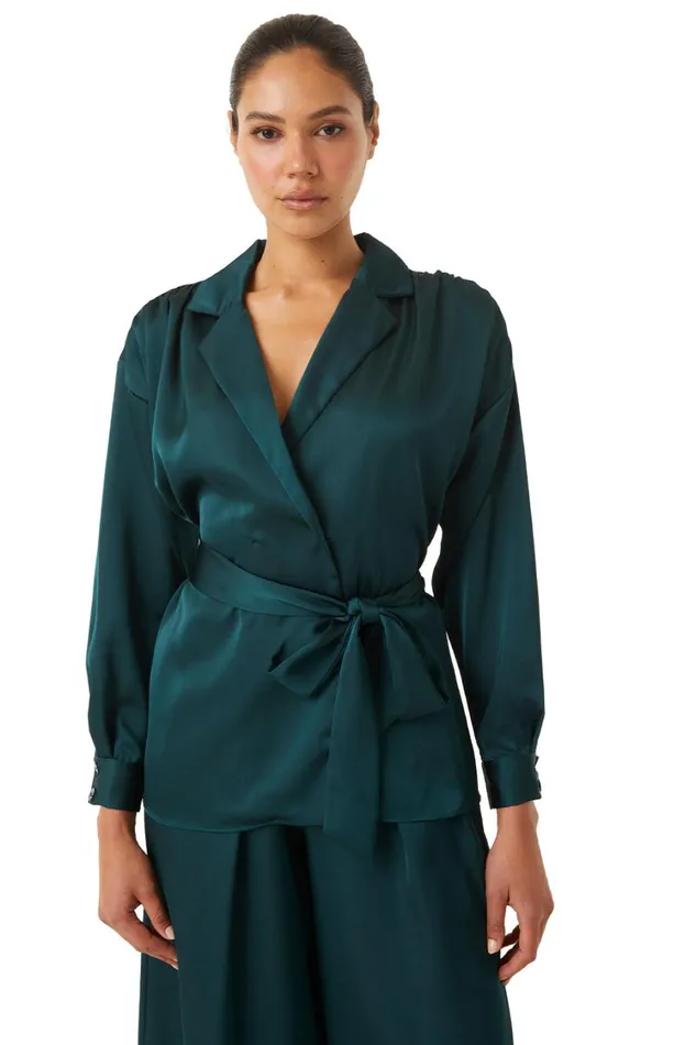 MISA Los Angeles Tops Women FARAH JACKET Emerald Satin