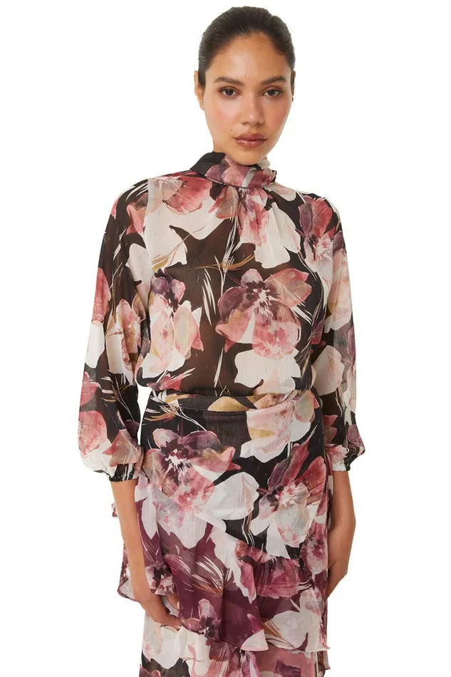 MISA Los Angeles Tops Women LULU TOP Flora Tropical Black
