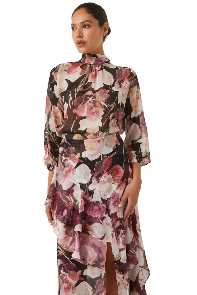 MISA Los Angeles Tops Women LULU TOP Flora Tropical Black