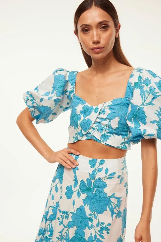 MISA Los Angeles Tops Women RORI TOP Turquoise Flora Poplin